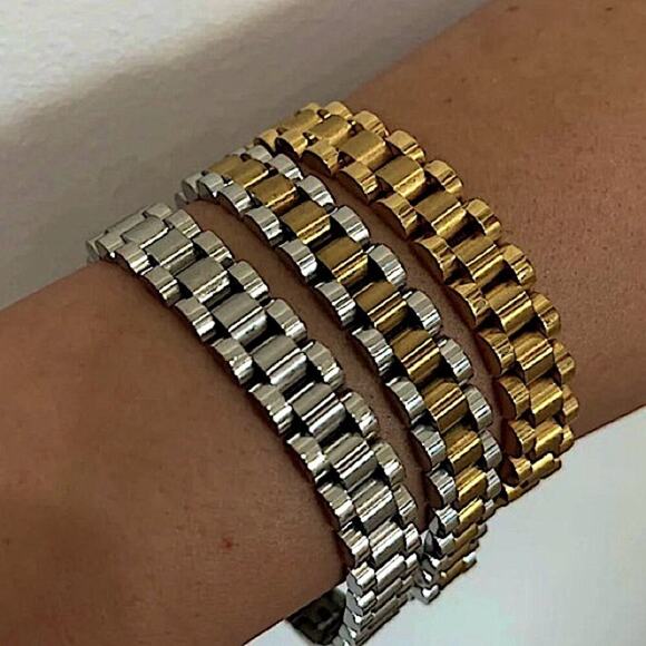 Silver Link Watch Band Bracelet Chain Link Unisex - Picture 3 of 9